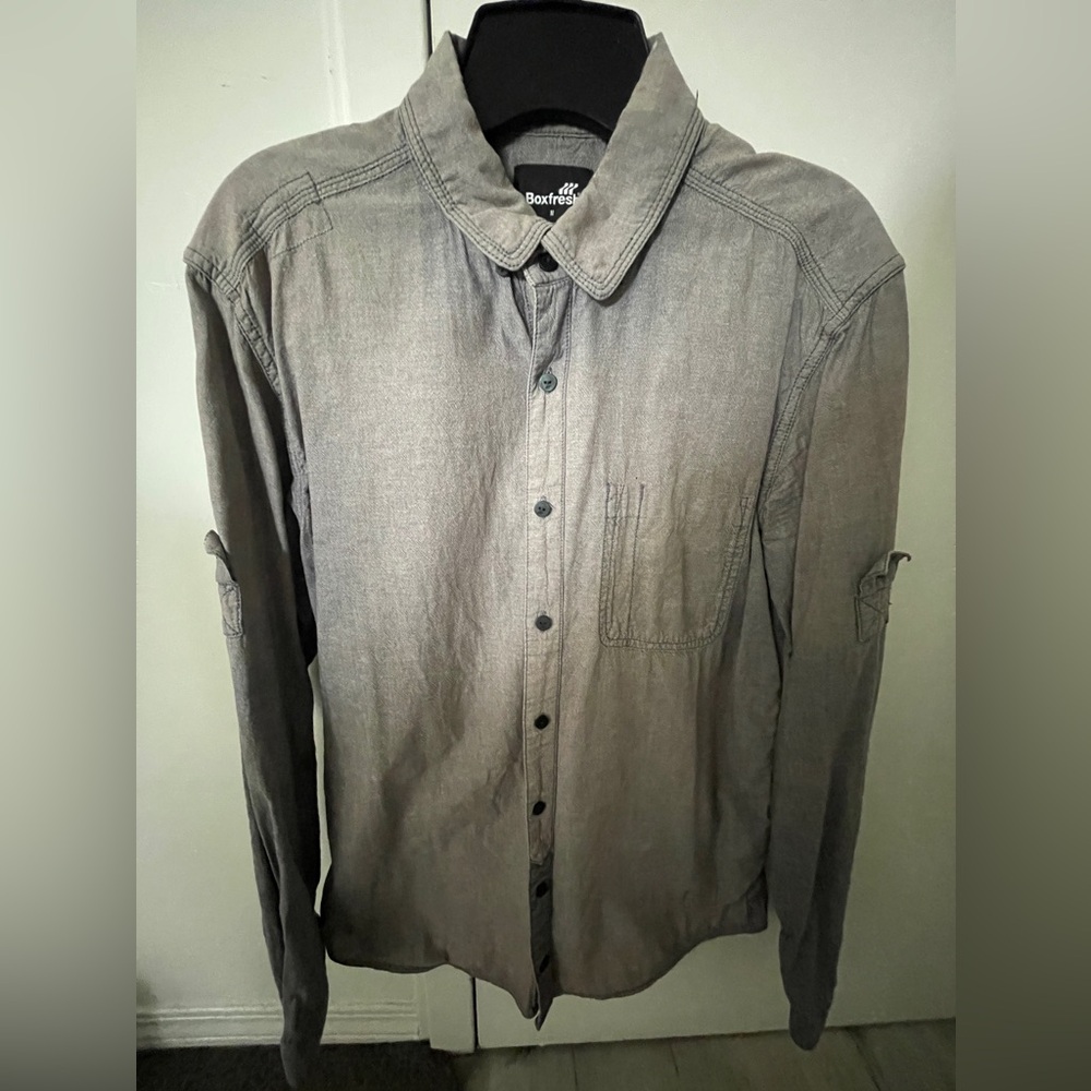 Men’s Grey Boxfresh Button-Down Shirt Size Medium M